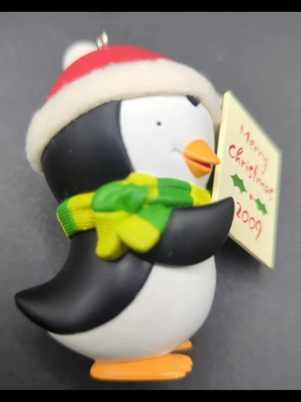 Hallmark Penguin Ornament with Red Hat and Green-Yellow Scarf